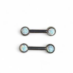 NeoMetal Titanium Threadless Nipple Barbells with White Opals
